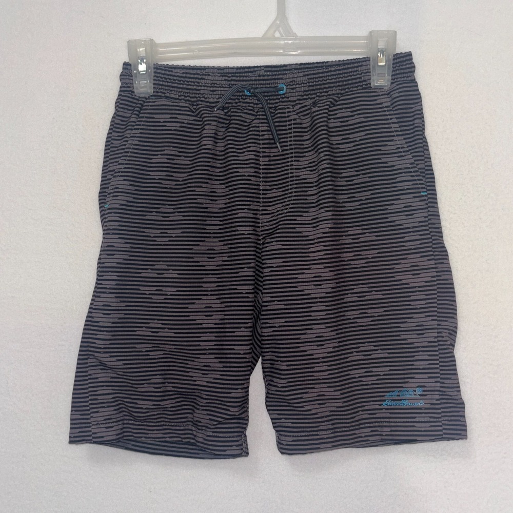 Boys Eddie Bauer Swim Trunks‎ Gray Blue pockets size Medium 10/12
